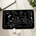Alfombra de baño antideslizante negra con motivos de perros blancos para el hogar - Perro de Boceto - Negro