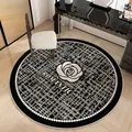 Elegant round tweed rug with white rose and Romantic text for vanity area - Diameter 60cm / Deep Luxury
