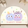 Cute cartoon absorbent bath mat with non-slip semi-circle 'HAPPY TIME' design for home. - 40x60cm Standard Diatom Mud / Creamy White (Cartoon Hairball Style G)