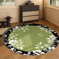 Premium vintage green round rug with elegant black floral border for home décor - 60x60cm / Floral Vine