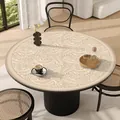 Elegant French style round PVC leather table mat featuring a beige botanical leaf pattern. - Diameter 40CM / Style H