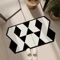 Moderne schwarz-weiße geometrische rutschfeste Badezimmermatte für den Eingang - Impressionistischer Stil L