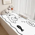 Cream-style Belgium velvet bay window mat featuring a cute cartoon cat and fish design - 40*80cm / Cream Cartoon Style L