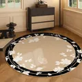 Vintage style round cream area rug featuring elegant white floral and butterfly patterns - 60x60cm / Butterfly Vine