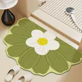 Alfombrilla de baño semicircular verde con flores y superficie de secado rápido - Estilo Engrosado Mejorado (Verde Esmeralda) / 40*60cm / Verde esmeralda
