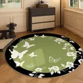 Round mid-century modern rug featuring green center and white butterfly floral patterns. - 60*60cm / Butterfly Dance