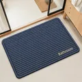 Alfombra de baño de tierra de diatomeas azul oscuro absorbente con rayas y texto - 40*60cm / Cuadrado / Lodo de Diatomeas Estándar / Azul
