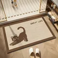 Tappetino da bagno assorbente antiscivolo con gatto cartone e trama effetto legno - Versione regolare in terra di diatomee / 40x60cm / Grana del legno gatto che si allunga (Great Life)