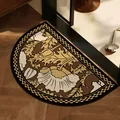 Elegante tappetino da bagno stile Mid-Century con motivo floreale e bordo a scacchi - semicircolare / 40x60cm (2.5mm Standard) / Mazzolino di Fiori