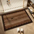 Tappetino da bagno assorbente effetto legno con gatti carini e bordi ondulati - Versione in Pelle Assorbente / 40x60cm / Grana del legno Gattino
