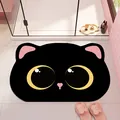 Cute cartoon black cat-shaped bathroom mat made of non-slip absorbent diatom mud - 40*60cm / Round Cute Cat Face