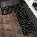 L-shaped black and white grid patterned corner kitchen mat with non-slip texture - Complex Pattern - Right / 80*120CM