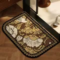 Tappetino da bagno assorbente stile Art Nouveau con motivi floreali e bordo a scacchi - Grandi Angoli Arrotondati / 40x60cm (2.5mm Standard) / Mazzolino di Fiori