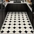 Large anti-slip modern PVC kitchen floor mat with black and white geometric pattern - 40x60cm / Waltz Geometric Pattern