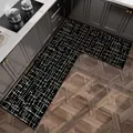 Modern L-shaped kitchen floor mat with black and white grid pattern for corner use. - Complex Pattern - Left / 80*120CM