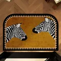 Paillasson demi-rond vintage à motif zébré avec texture en boucle de soie antidérapante - Zèbre Vintage - Grand Coin Arrondi