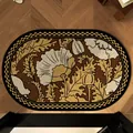 Tappeto ovale assorbente in stile vintage con motivi floreali retrò e bordo a scacchi - Ellisse / 40*60cm (Modello Standard 2.5mm) / Mazzolino di Fiori