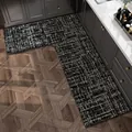 Modern L-shaped non-slip kitchen mat featuring a black and white woven texture design - Phantom Pattern - Right / 80*120CM