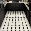 Elegant black and white floral PVC kitchen floor mat, anti-slip and oil-proof design. - 40x60cm / Four-Leaf Clover Geometric Pattern