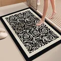 Alfombra de baño de tierra de diatomeas absorbente, patrón de rosas negro y beige - Sombra de Rosa / Rectangular (40*60cm)