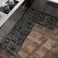L-shaped non-slip diatom mud kitchen mat with black and white textured weave pattern - Phantom Pattern - Left / 80*120CM