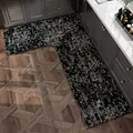 Tappeto da cucina moderno a forma di L con motivo astratto bianco e nero per angoli - Motivo Nero - Destra