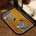 Tappeto da bagno vintage ocra con motivo a zebra e fondo antiscivolo di qualità - Grandi Angoli Arrotondati / 40x60cm (2.5mm Standard) / Zebra retrò