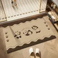 Tappetino da bagno antiscivolo con panda carino in beige e marrone per l'ingresso - Versione regolare in terra di diatomee / 40x60cm / Grana del legno Panda-B