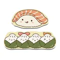 Saugfähige Küchenmatte aus Leder mit Cartoon-Sushi- und Onigiri-Muster - Reisbällchen-Kombinationsstil / 2-teiliges Set (30x60cm + 30x90cm)