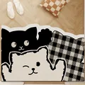 Cute black and white cat patterned non-slip PVC leather entryway floor mat - 40*60cm / Cool Cat