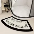 Gebogen antislip badmat in zwart-wit met "HAVE A GREAT DAY" opdruk voor badkamers - Waaiervorm-Stijl F (Retro Bloemen) / 40*60cm (2.5mm Standaard Stijl) / Crème (Vintage Bloemen)