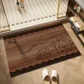Tappetino da bagno venature legno cane cartoon marrone con scritta Lucky e bordo a onda - Versione regolare in terra di diatomee / 40x60cm / Grana del legno Cane semplice