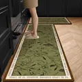 Luxury olive green floral kitchen mat set with non-slip diatom mud surface - 40*60cm / Luxurious green