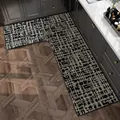 Tappetino da cucina a forma di L in terra di diatomee antiscivolo con motivo a griglia - Tono Nero - Destra