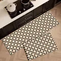 Set di tappeti da cucina in PVC con motivo floreale retrò, tappetini impermeabili - 40*60cm / Foglie di Palma Bianco e Nero