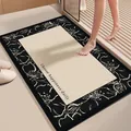 Alfombra de baño de tierra de diatomeas con borde floral negro y lema motivador - Alegría Elegida / Rectangular (40x60cm)