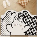 Adorable cartoon rabbit PVC floor mat with black and white houndstooth patterns - 40*60cm / Cute Rabbit