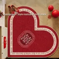 Paillasson de mariage antidérapant rouge en forme de cœur avec symbole Xi - 60*60cm / Tapis d'Entrée Cœur - Motif E