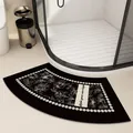 Minimalist black curved absorbent bathroom mat with elegant white floral patterns - 40x60cm (Absorbent Leather) / Fan Shape-Style A (Black Floral)