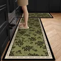 Green floral kitchen mat set with Happy Every Day border print - 40*60cm / Lush Green