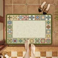 Retro patterned diatom mud bathroom floor mat with absorbent and non-slip features - 40*60cm / Jinhui-Square