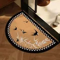 Tappetino bagno retrò semitondo con rondini e bordo a scacchi - semicircolare / 40*60cm (Modello Standard 2.5mm) / Rondini in Volo