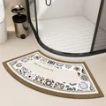 French style arc-shaped non-slip bathroom mat with vintage tile pattern and text - 40x60cm (Absorbent Leather) / Fan Shape-Style C (Vintage Tile & Text)