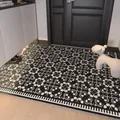 Modern black and white PVC silk loop entrance mat with elegant heart pattern and striped border - 40*60cm / Ink Rhythm Brocade Pattern