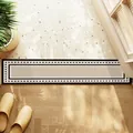 Tapis d'entrée beige minimaliste élégant avec des bordures pointillées noir et blanc. - 20x60cm / Design Géométrique Pointillé (H)