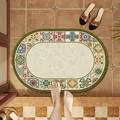 Vintage floral oval diatom mud absorbent bath mat with non-slip backing for bathroom - 40*60cm / Jinhui-Oval