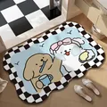 Tappetino da bagno con simpatici cani cartoni animati e un bordo a scacchi bianco - Lavarsi la faccia-Scacchiera Ondulata