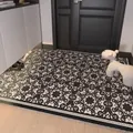 Anti-slip PVC silk loop door mat with black and white geometric pattern for entryway - 40*60cm / Ink Rhombus Mandala