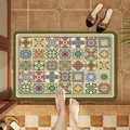 Vintage Mediterranean tile patterned absorbent diatom mud floor mat for bathroom entryway - 40*60cm / Yuncai-Square