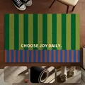 Mid-century striped silk loop door mat with anti-slip bottom and DIY cuttable design - 40*60cm / Green Striped